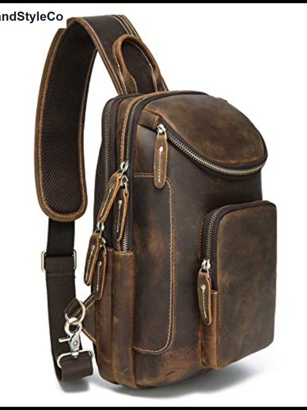 Vintage Full Grain Leather Sling Bag Crossbody Chest Daypack Hiking Travel Work